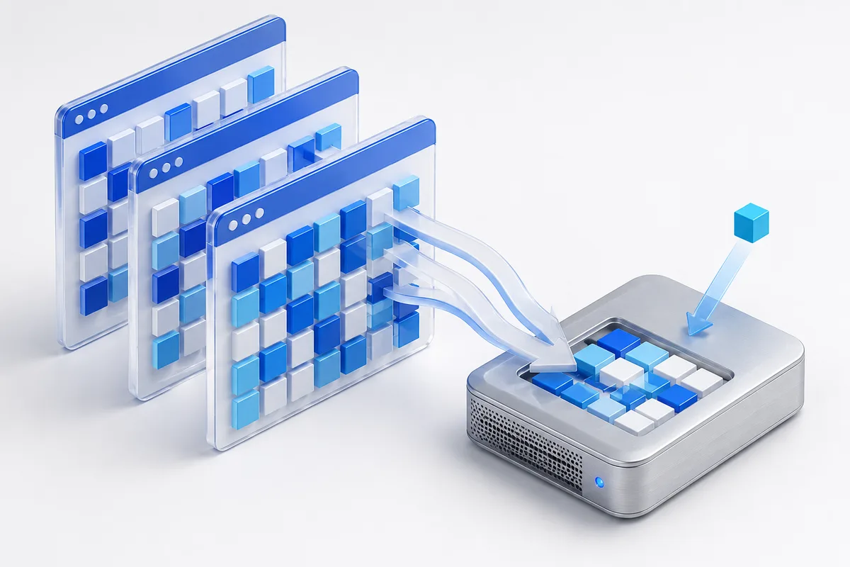 Several document versions share blocks in a single storage device.