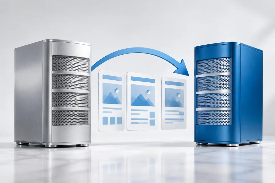 Illustration of websites moving between two servers.