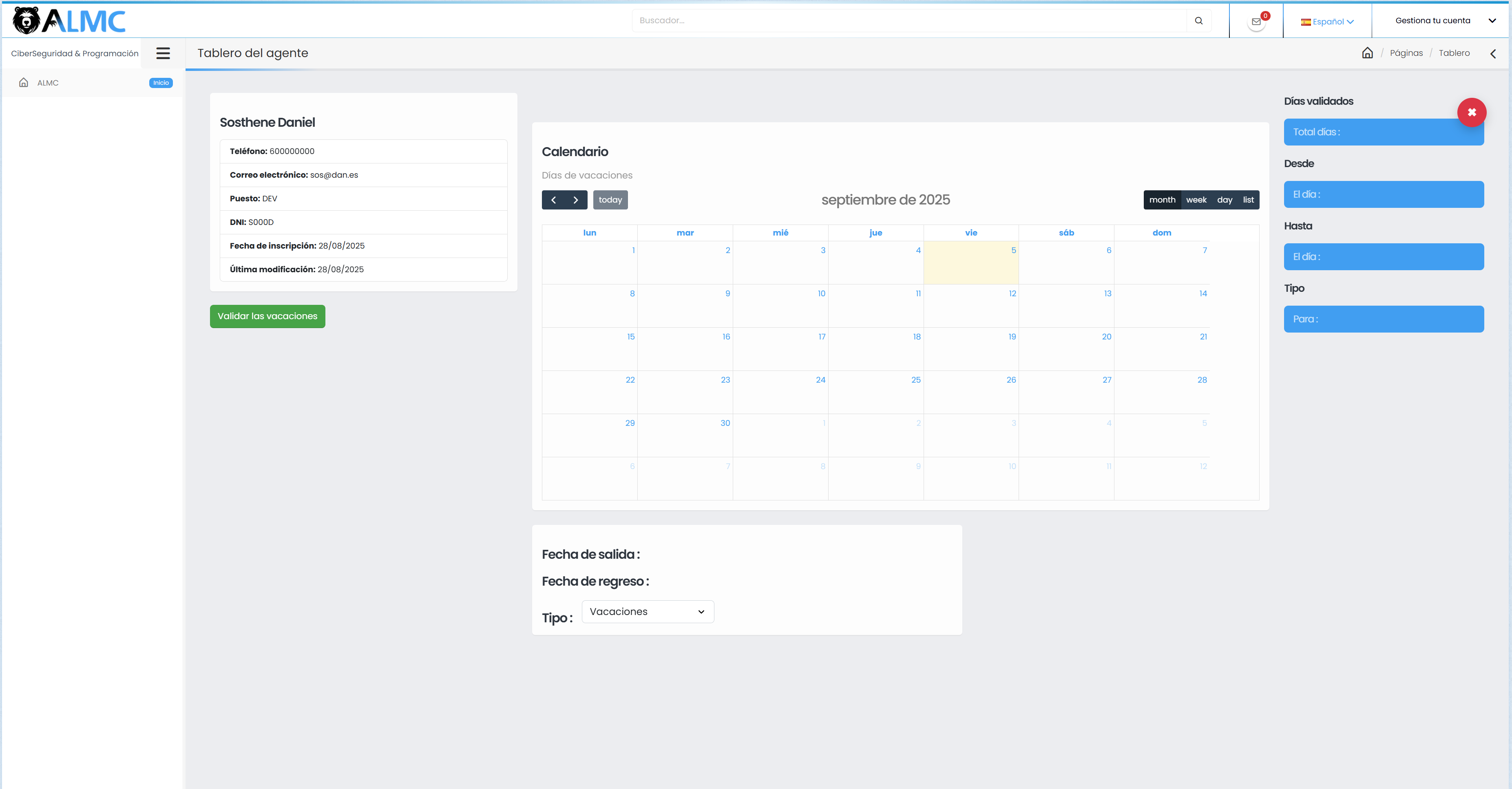 Gestión de vacaciones
