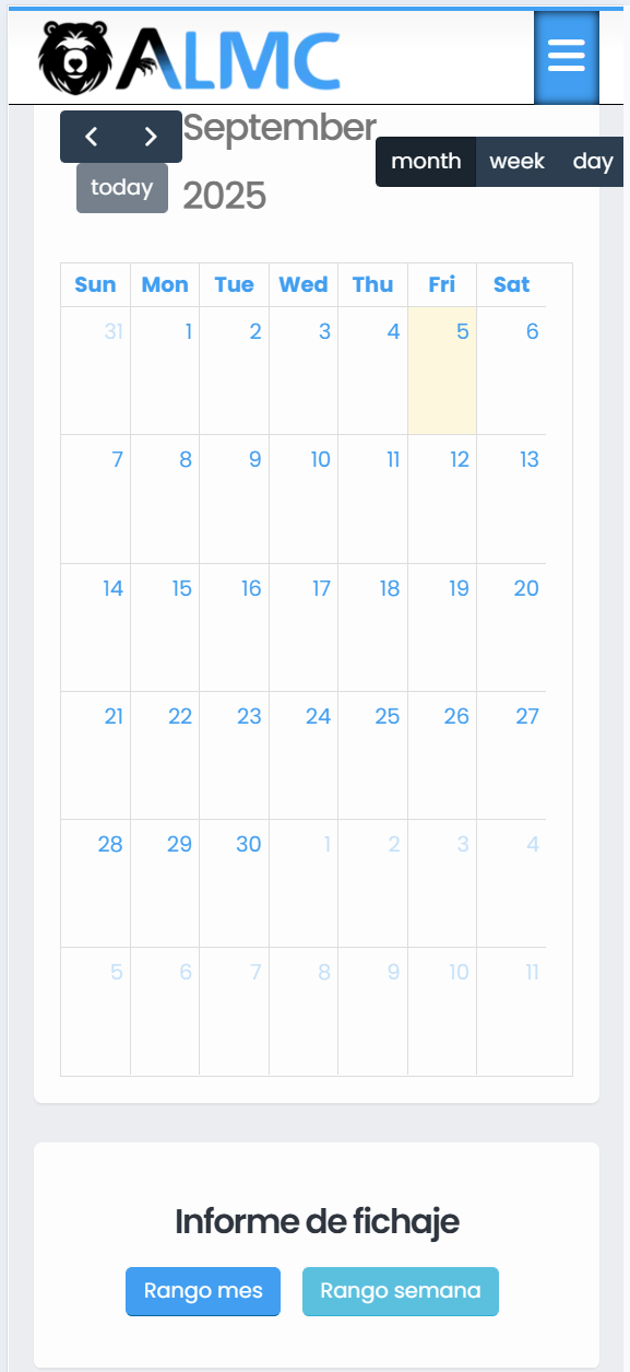 Calendario en tiempo real
