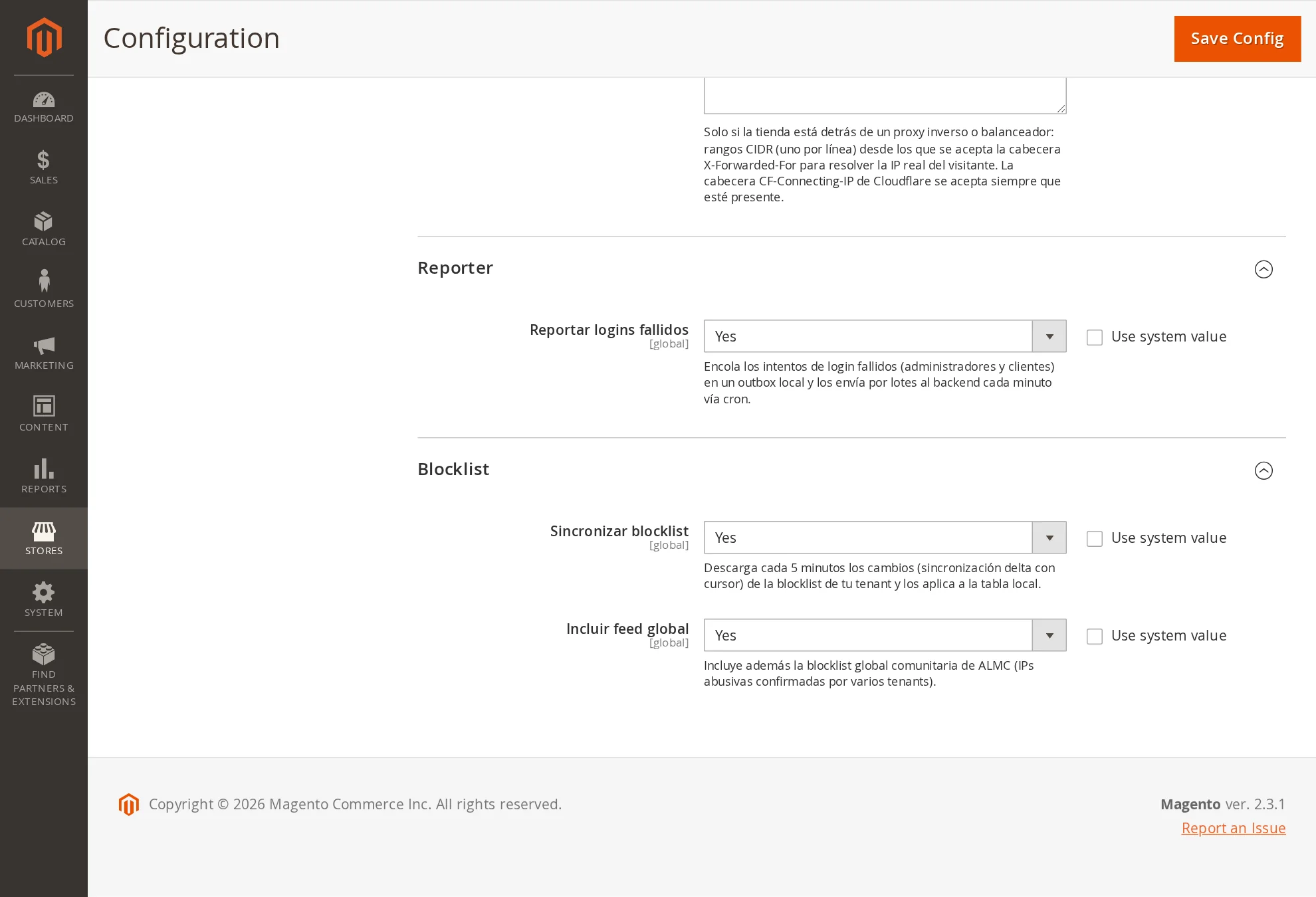 Estado del firewall de ALMC Shield en Magento