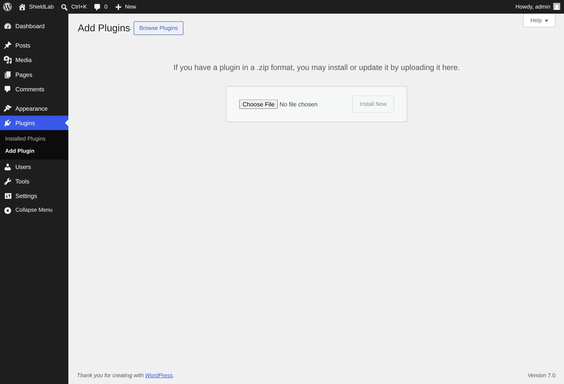 Pantalla Subir plugin de WordPress