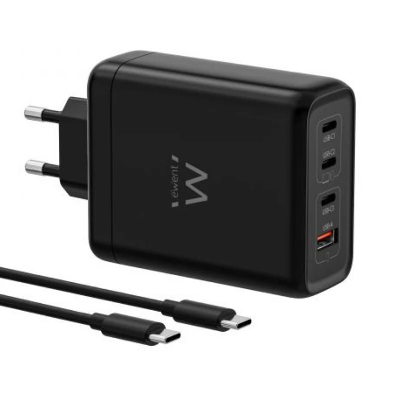 Cargador USB Ewent EW1337 140W GaN 4 puertos + cable 2m