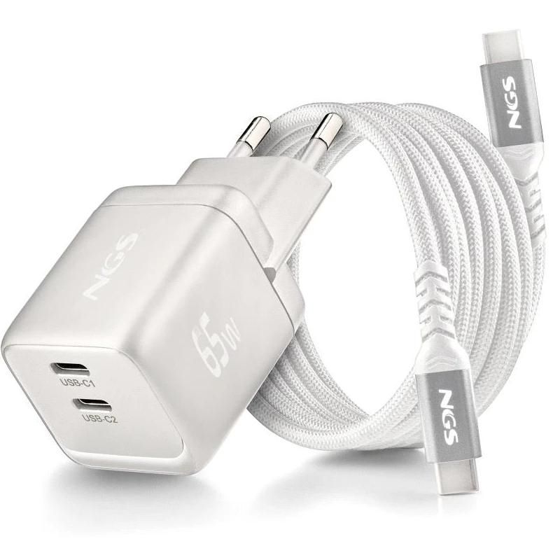 Cargador o adaptador de corriente NGS Carg Nano GAN 65W PD3.0 TIPO C UltraRáp.White