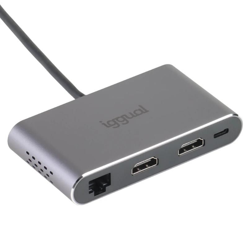 Hub USB-C iggual IGG319222 8 en 1 gris aluminium