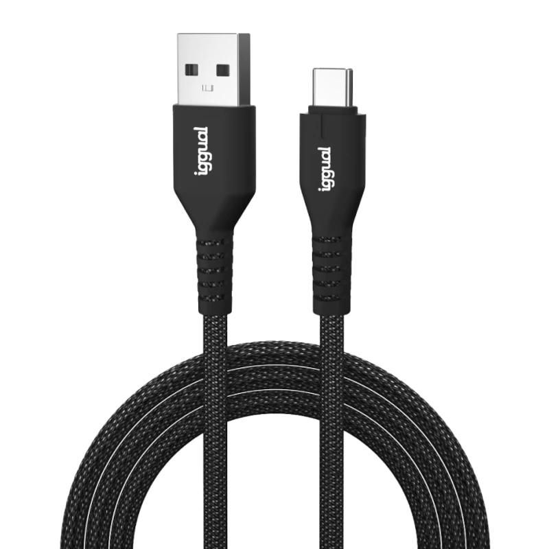 Cable USB-A a USB-C iggual IGG319888 3A 1 m negre trenat