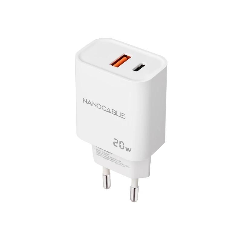 Carregador de paret Nanocable 10.10.2007 USB-C PD + USB-A QC 20W blanc