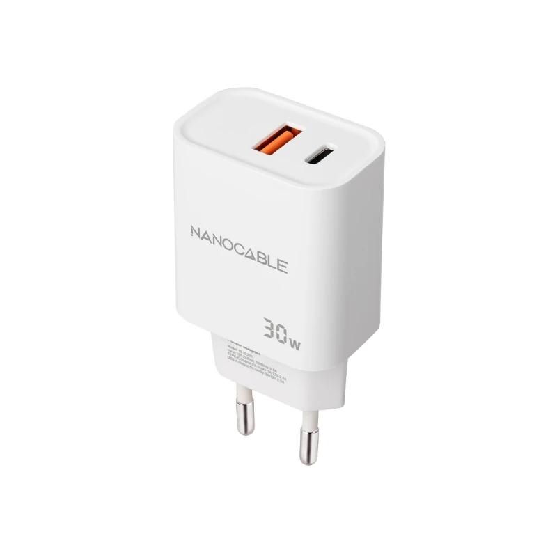 Chargeur mural Nanocable 10.10.2011 USB-C PD + USB-A QC 30W Blanc