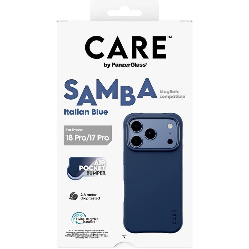 Phone case or protector PanzerGlass Care Samba Case ItalianBlue MagSafe iP 18Pro 17Pro