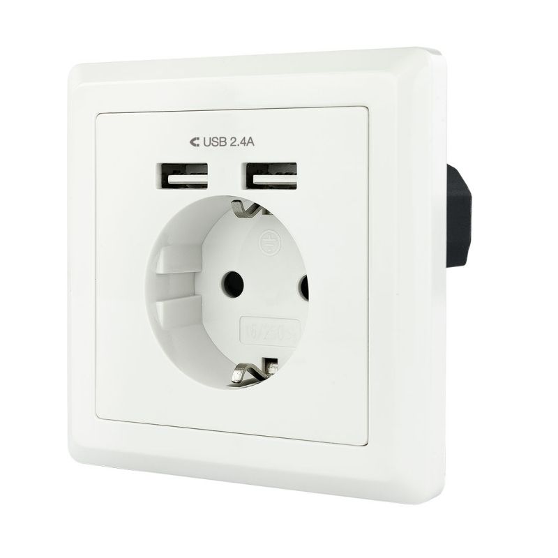 Prise murale Nanocable Schuko + 2 USB 2.4A blanc