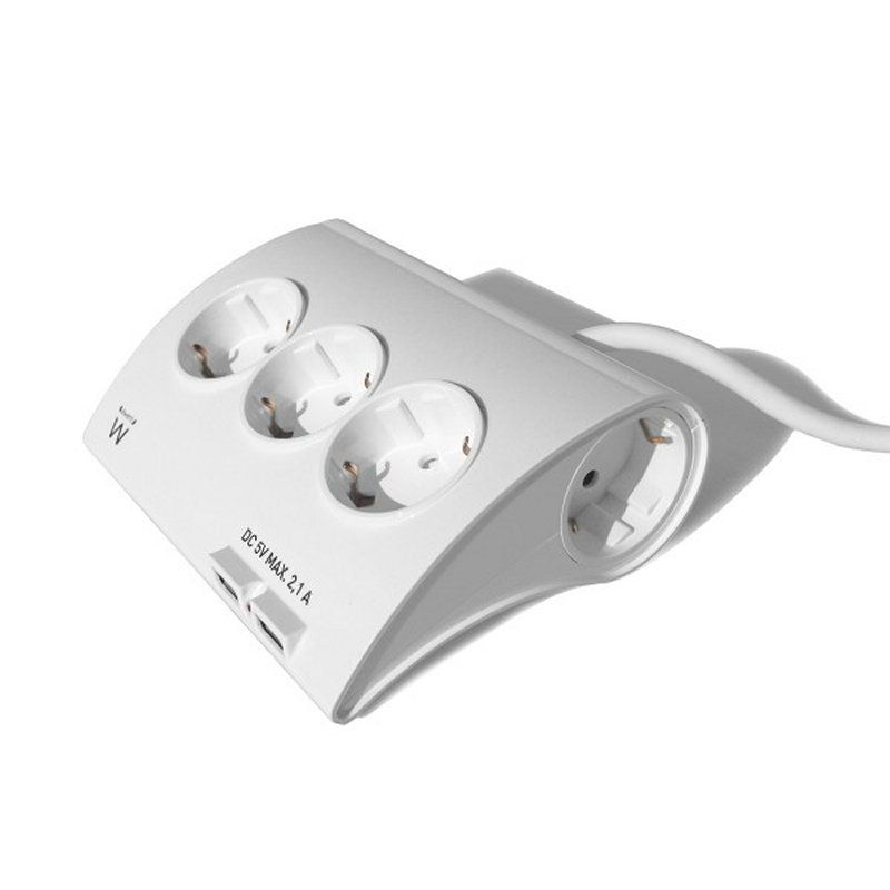 Regleta Ewent EW3935 5 endolls Schuko + 2 USB 2.1A blanca