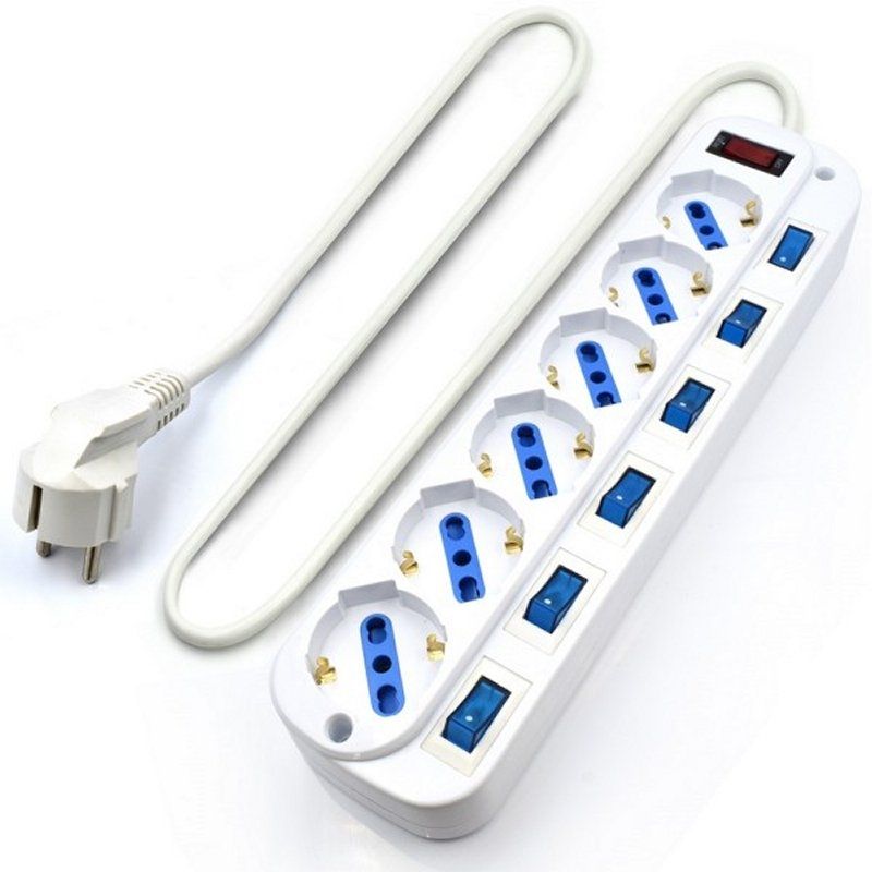 Regleta 6 endolls Ewent EW3932-3M amb interruptors, 3 m, blanc