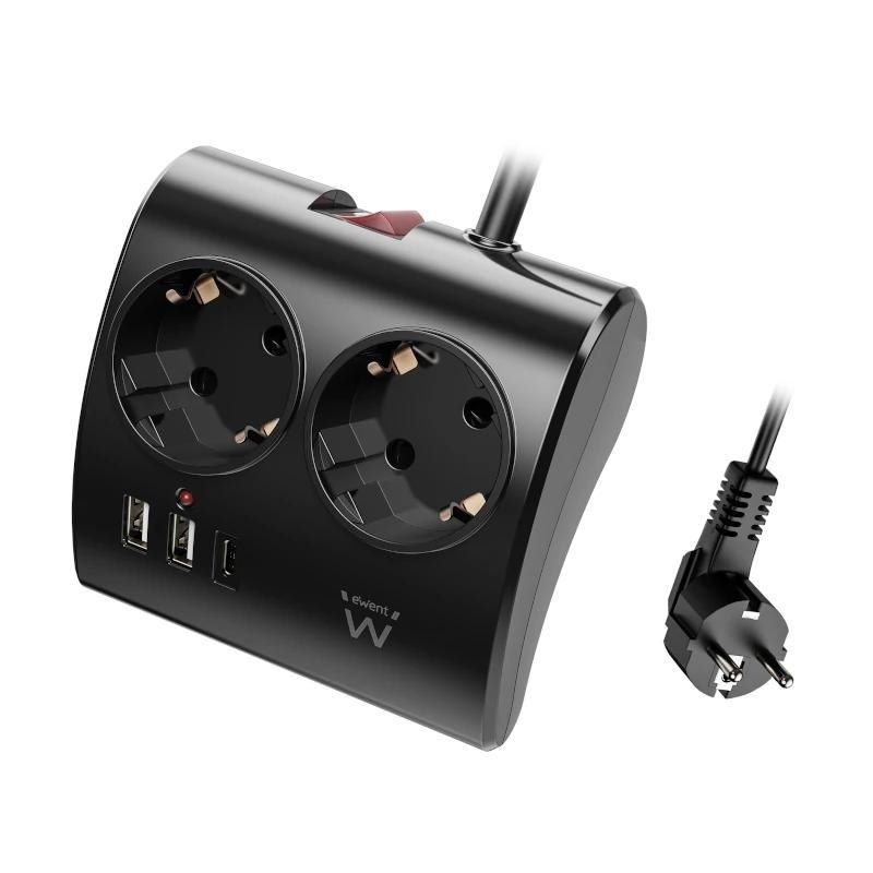 Regleta Ewent EW3871 2 Schuko 2 USB-A 1 USB-C Negra