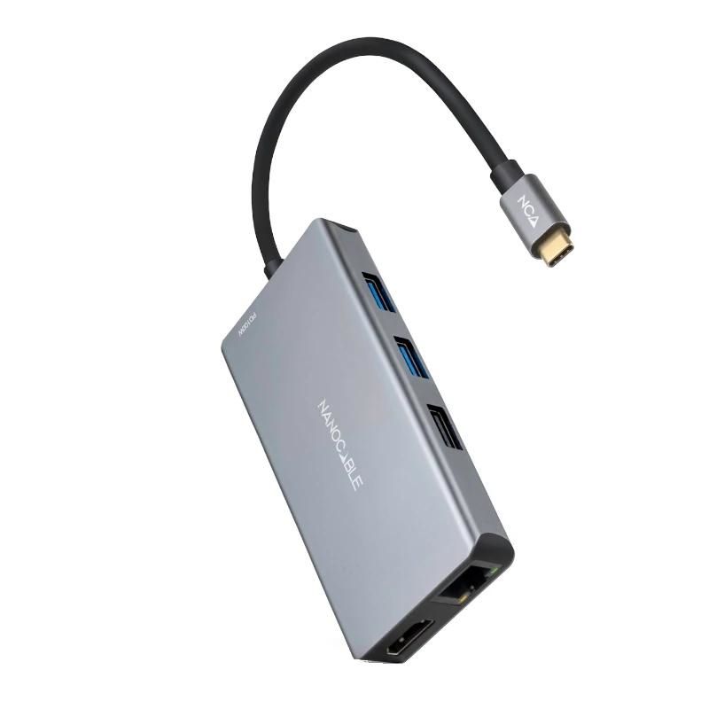 Hub USB-C Nanocable 10.16.1009 3xUSB-A 2xHDMI RJ45 TF SD PD