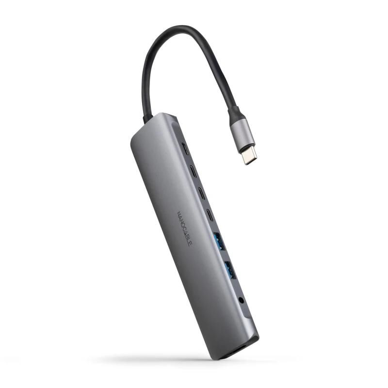 Câble audio ou vidéo NANOCABLE Hub 8en1 USB-A+USB-C+HDMI+USB-C PD+Jack