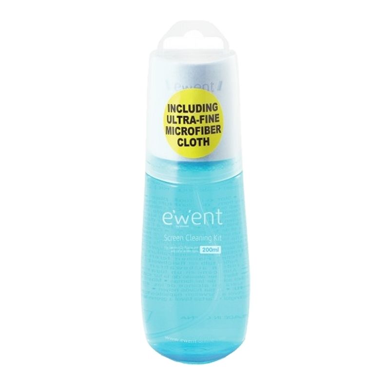 Kit de nettoyage pour écrans Ewent EW5671, spray 200 ml + chiffon microfibre