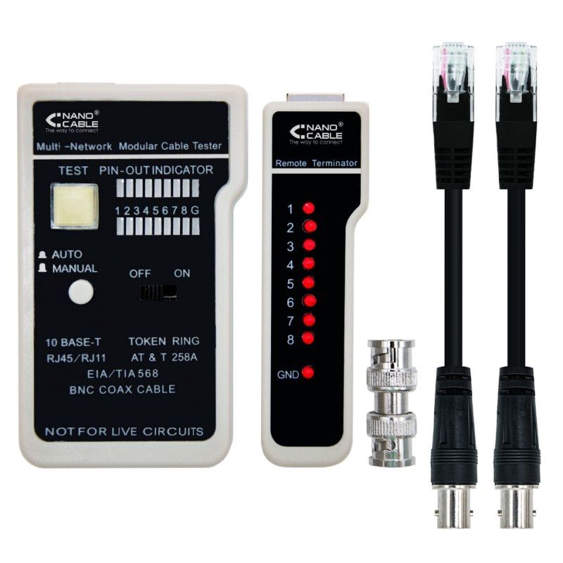 Câble, connecteur ou outil réseau NANOCABLE Testeador cable RJ11/RJ12/RJ45, coaxial