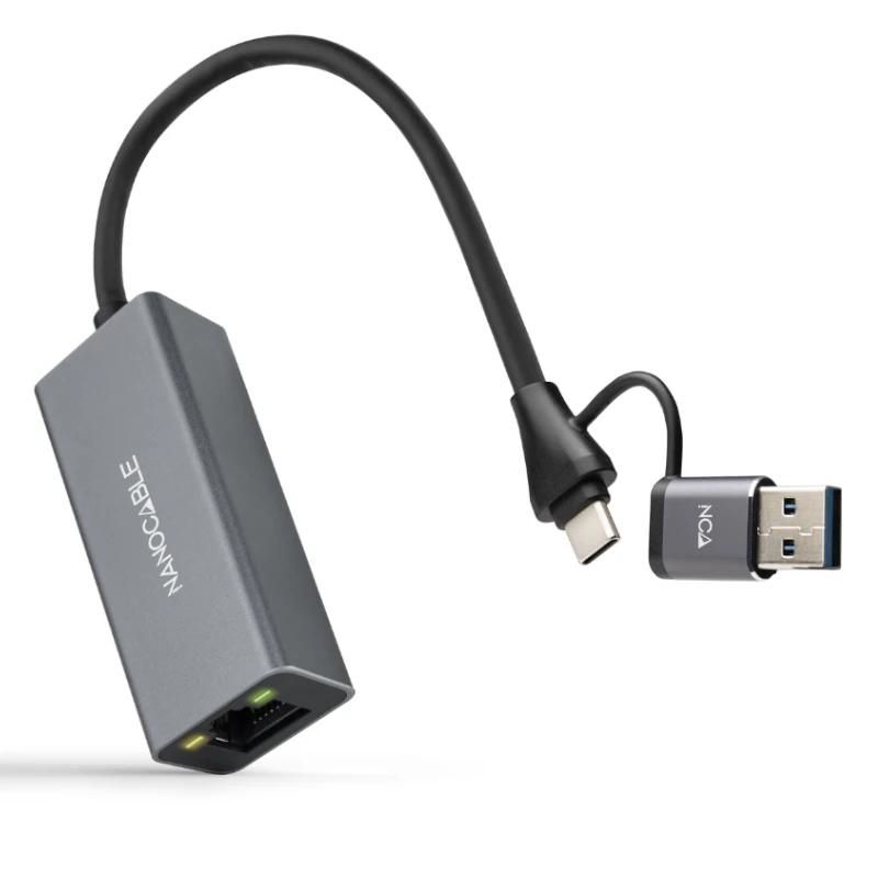 Câble, connecteur ou outil réseau NANOCABLE Conversor USB-C+USB-A/M 3.0 RJ45 15cm