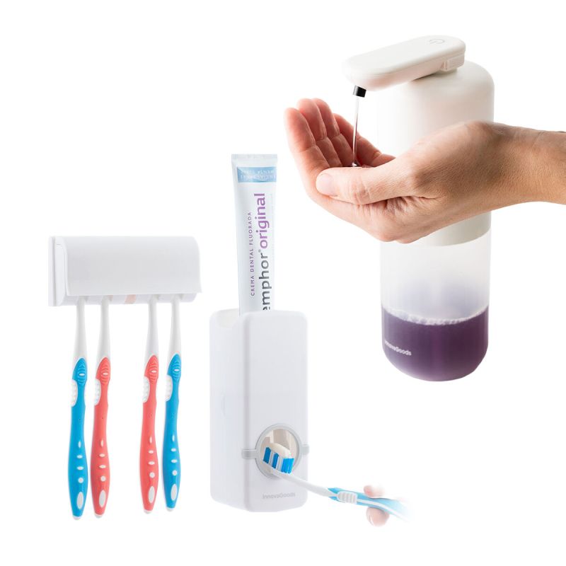 InnovaGoods Toothpaste Dispenser Set with Toothbrush Holder & Rechargeable Soap Dispenser