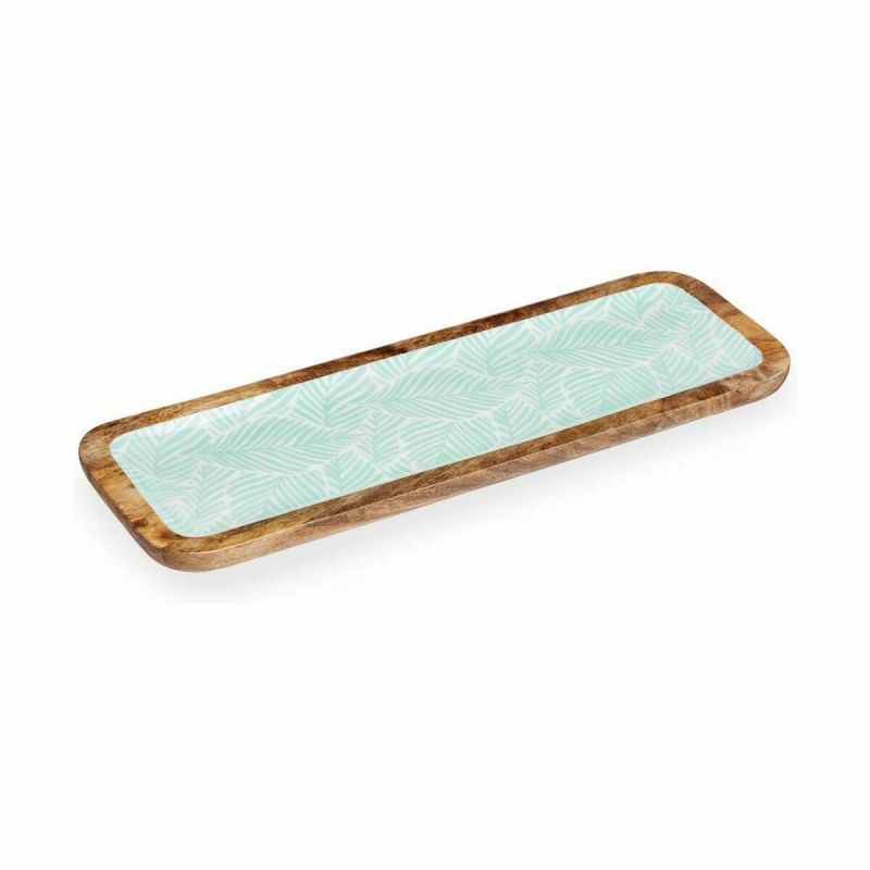 Centerpiece Gift Decor White Brown Green Polyester Resin Mango wood 45 x 15 cm 15,2 x 2,54 x 45,7 cm Leaf of a plant (6 Units)