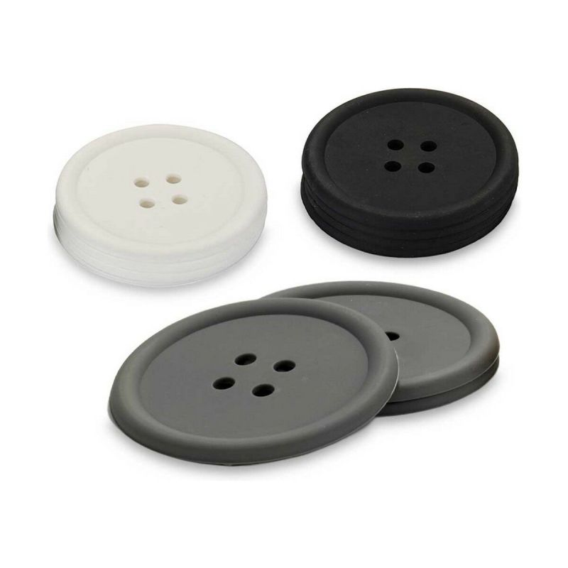 Coasters Kinvara White Black Grey Silicone Plastic Button 9 x 2 x 9 cm 8,8 x 8,8 x 0,05 cm 8 x 0,05 x 8 cm 9 x 1,8 x 9 cm Set (2