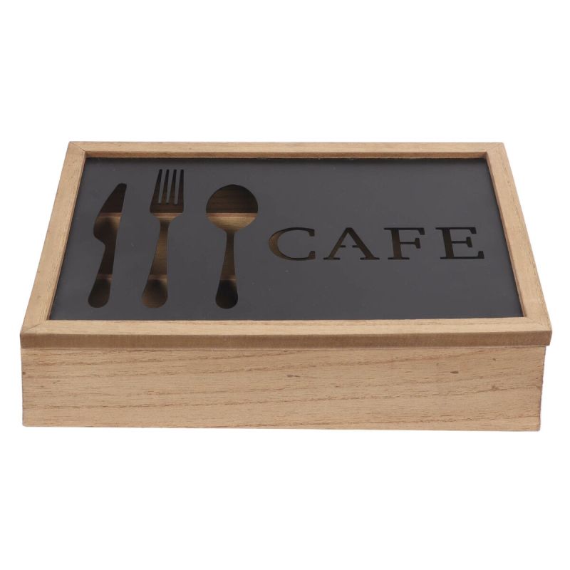 Cutlery Organiser DKD Home Decor Brown Black Metal MDF Wood Vintage 25 x 18 x 6 cm