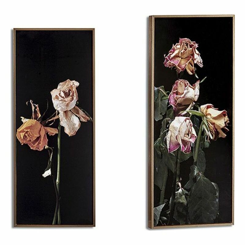 Painting Gift Decor Black Gold Golden Particleboard Flowers 21,2 x 2 x 51,2 cm 21,2 x 51,2 x 2 cm