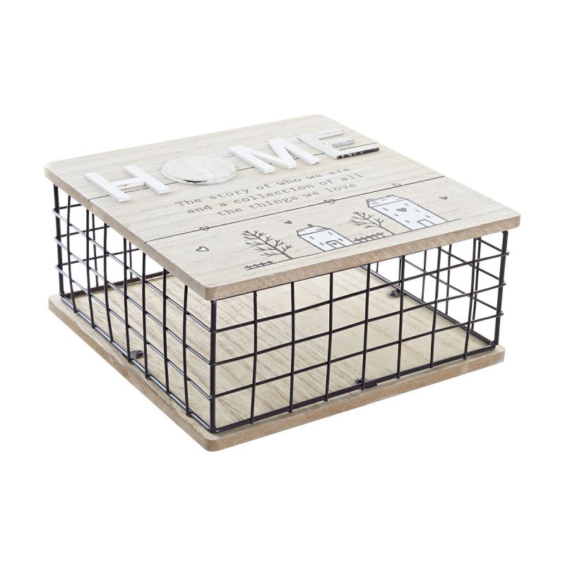 Caja Decorativa DKD Home Decor Negro Natural Metal Madera MDF