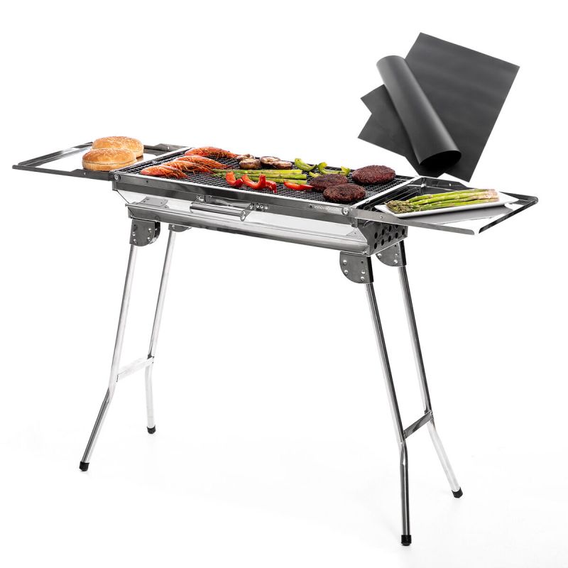 Pack Barbacoa Plegable de Acero Inoxidable para Carbón y Esterilla para Horno y Barbacoa InnovaGoods