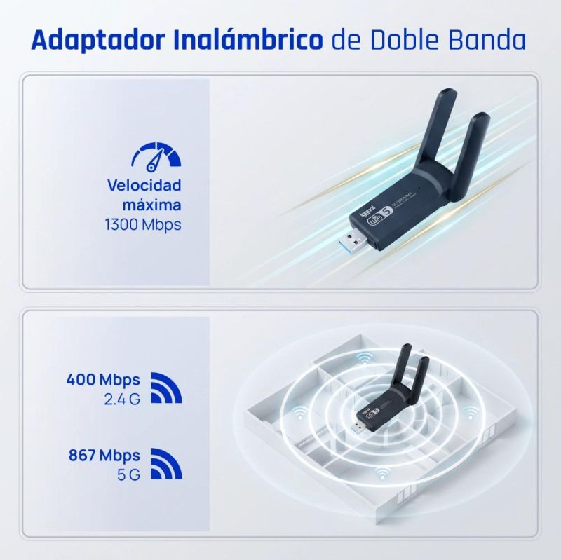 iggual Adaptador USB Wifi 1300 Mbps dual 2.4G/5G — imatge 1 de 3