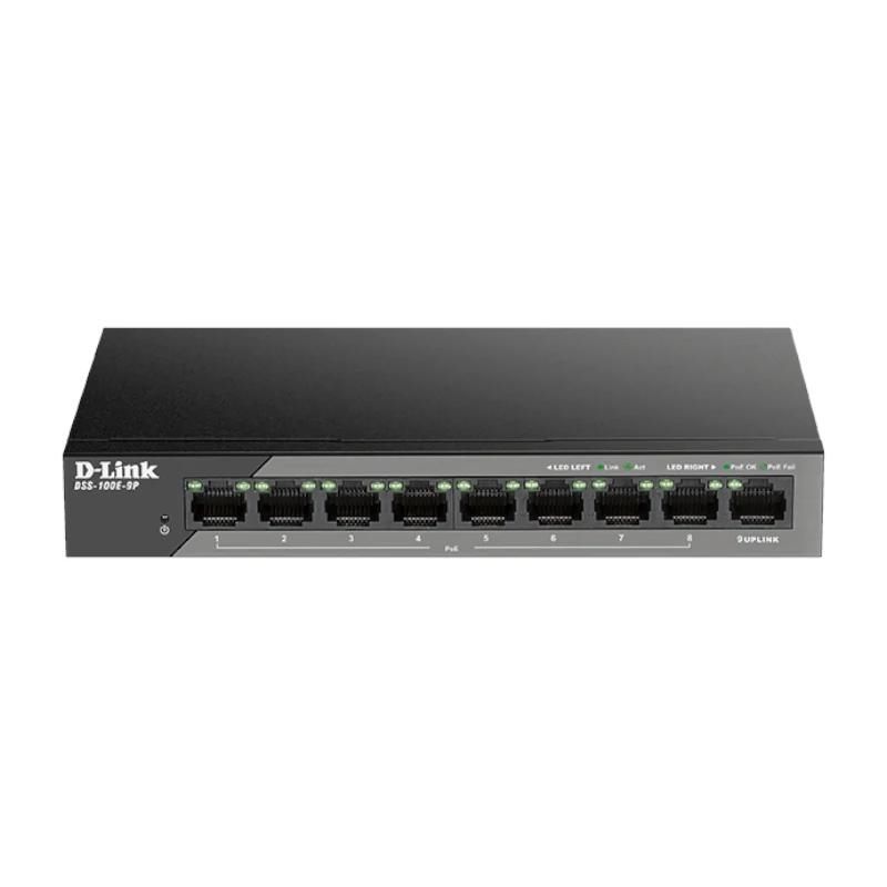 Conmutador de red D-Link DSS-100E-9P Switch 9x10/100 LR PoE Surveill