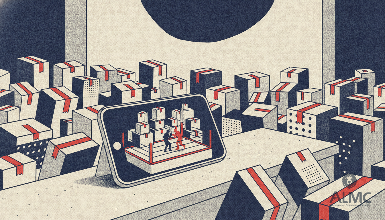 Smartphone streaming a live event surrounded by cardboard parcels, representing live commerce for online shops