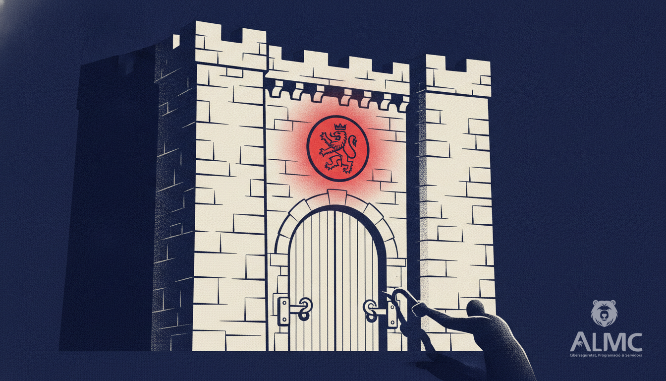 Castle gate with shield emblem and hook being inserted by shadowy figure