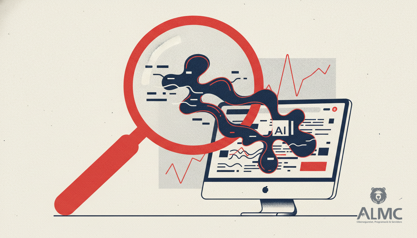Magnifying glass over search results with AI overviews and a graph showing declining click-through rates