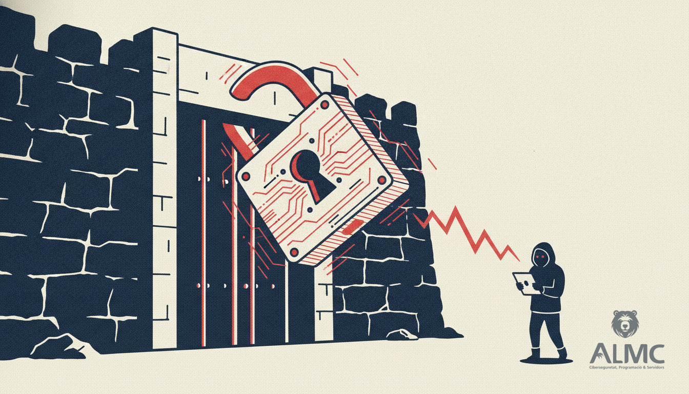 Digital fortress gate with padlock, symbolizing server protection against remote attacks