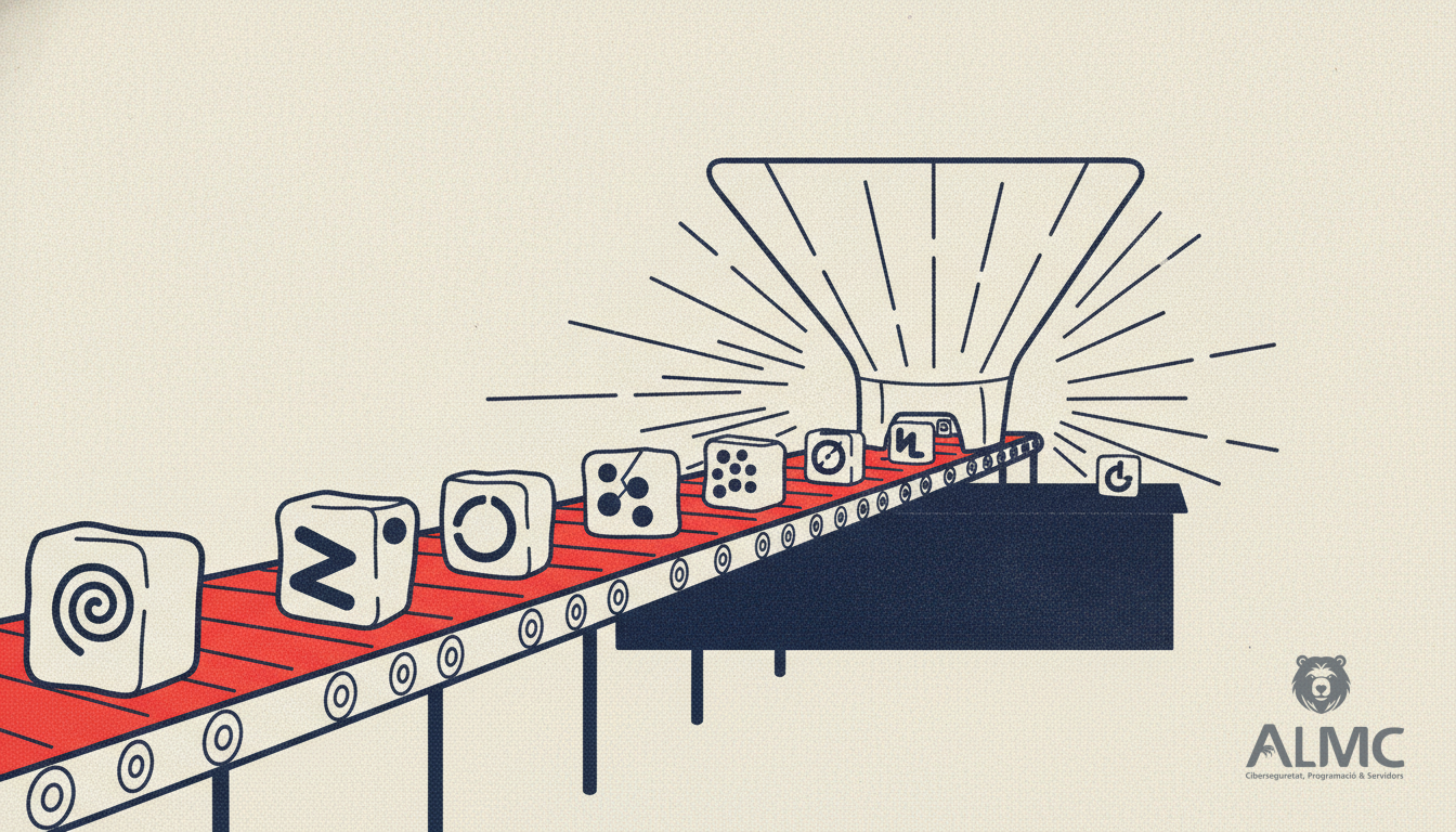 A conveyor belt with parcels moving towards a central hub, representing multichannel ecommerce integration