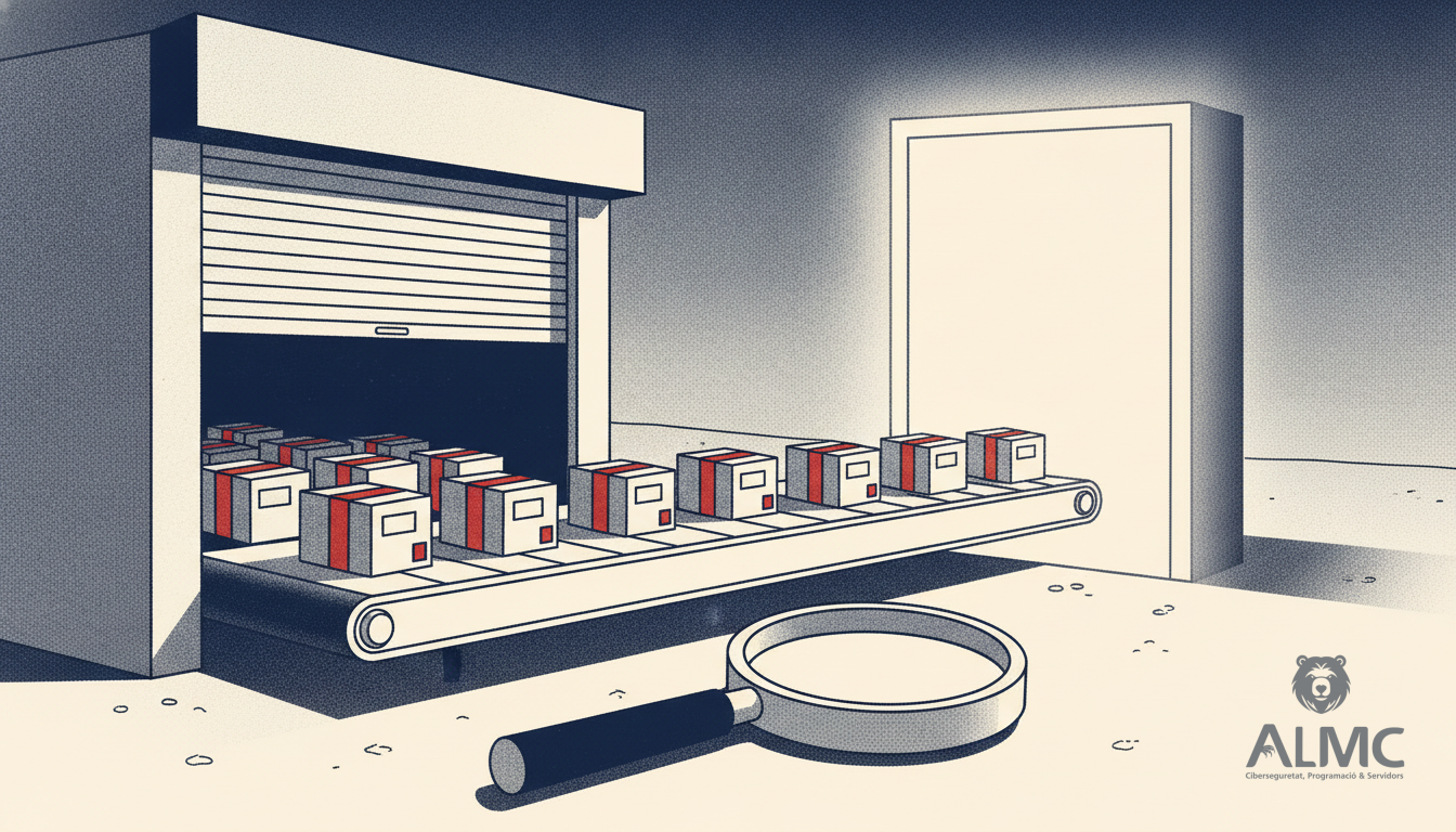 Small shopfront opening onto a conveyor of parcels, illustrating how a well-built website helps local businesses get discovered online
