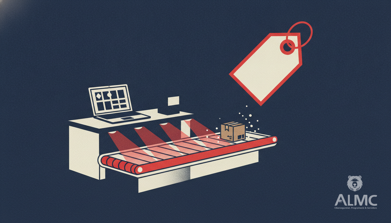 Independent shop counter with a parcel on a conveyor of glowing shelf edges, illustrating retail media and ecommerce integration