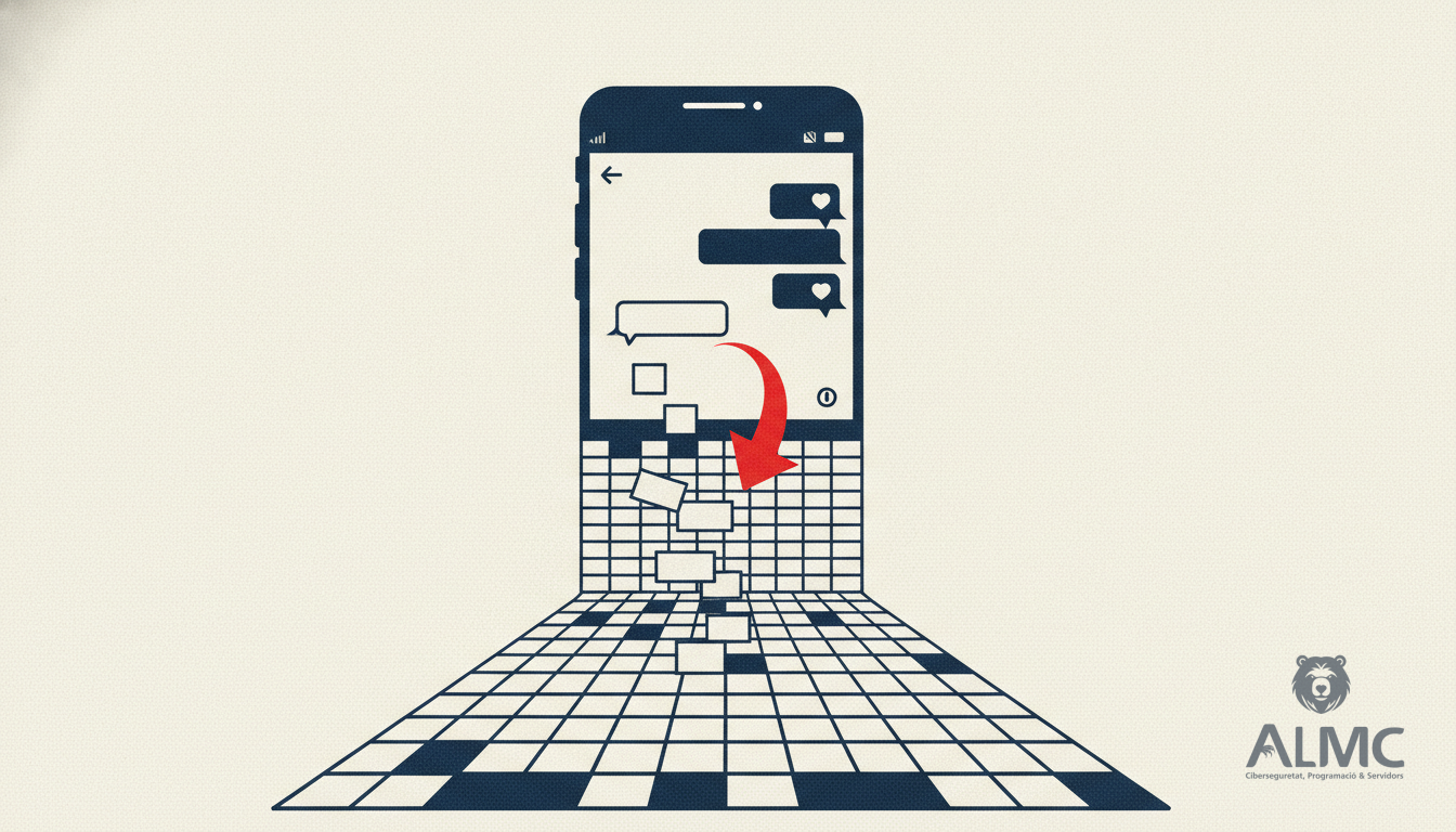 Móvil con chat de WhatsApp convirtiéndose en una hoja de cálculo con filas y columnas.