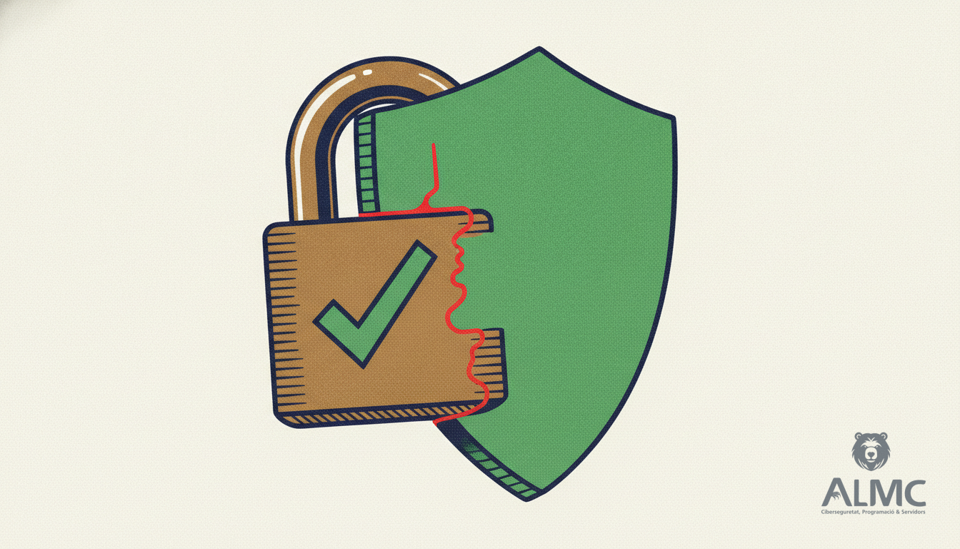 Candado con tick verde transformándose en un escudo, simbolizando verificación y protección.