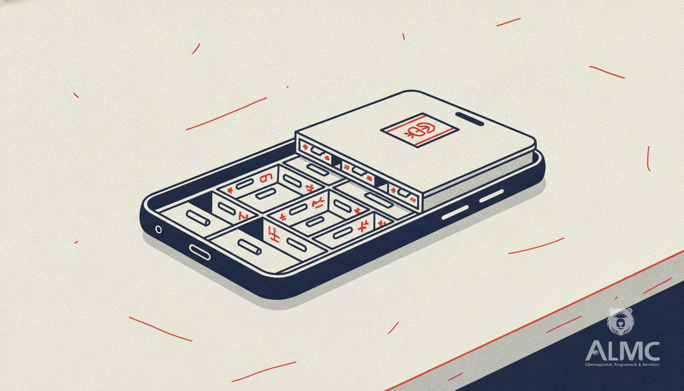 Smartphone opened like a toolbox revealing organised compartments and a compliance certificate card inside