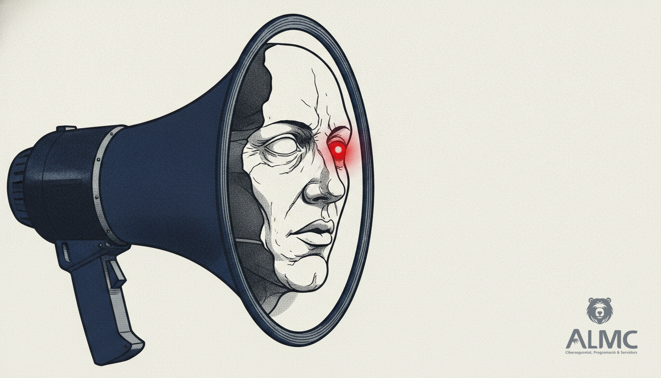 Un megáfono que se transforma en un rostro humano, simbolizando el paso de la difusión masiva a la conversación personal