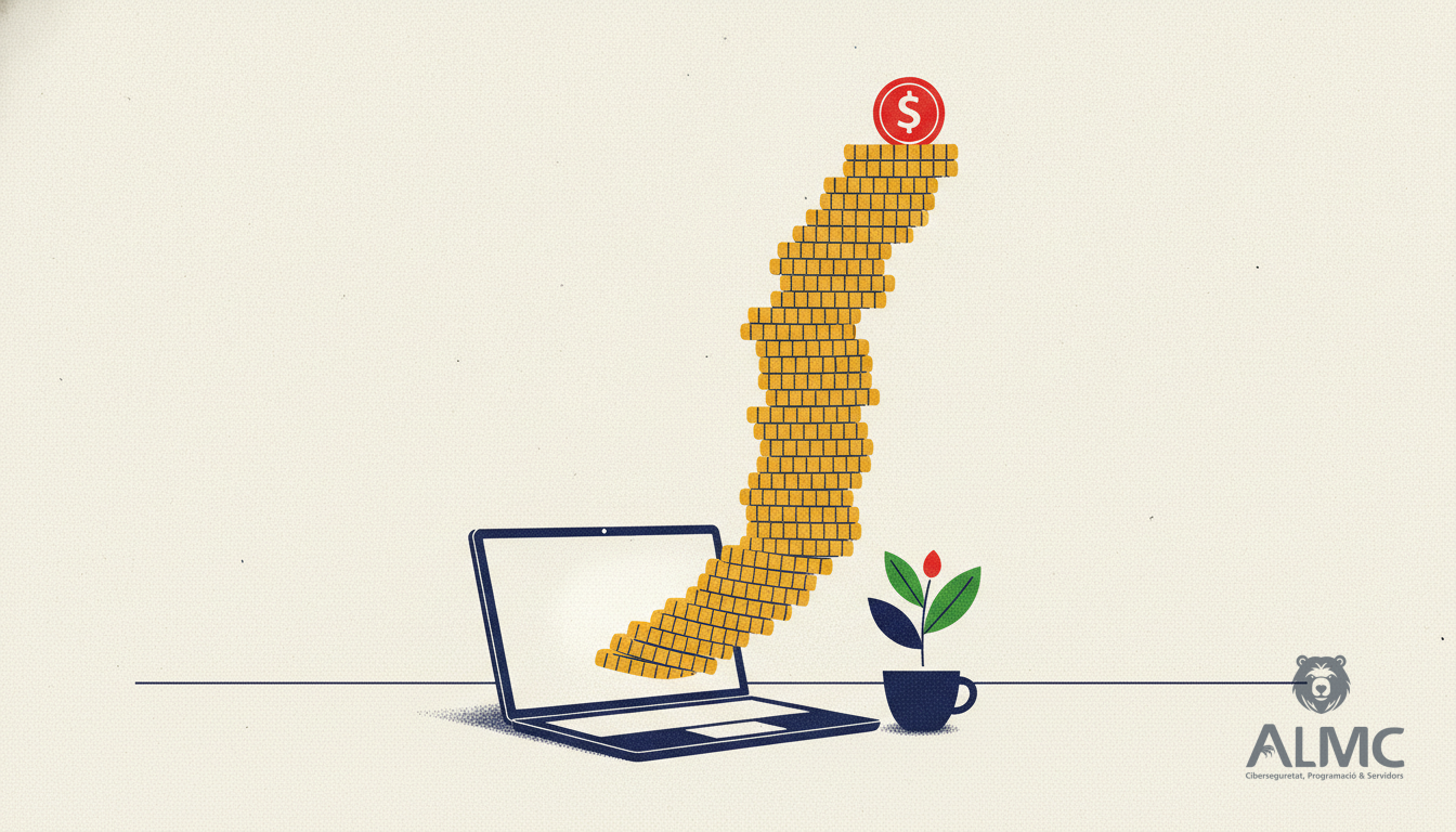 Laptop with coins and plant symbolising blog monetisation growth