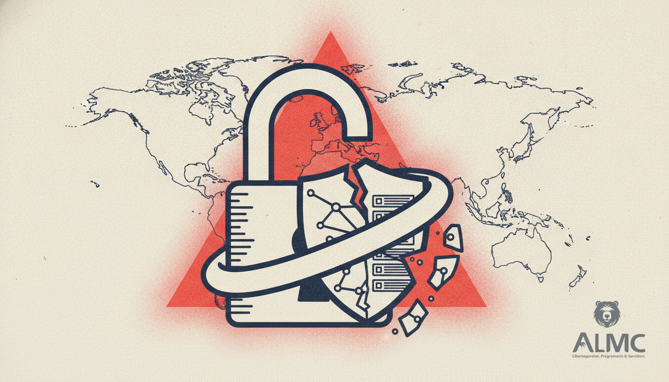 Map with padlock and cracked shield indicating GeoServer security vulnerability