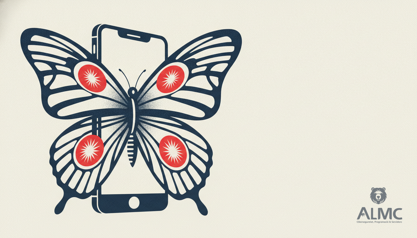 Un móvil que se transforma en mariposa colorida, simbolizando la evolución del email al WhatsApp.